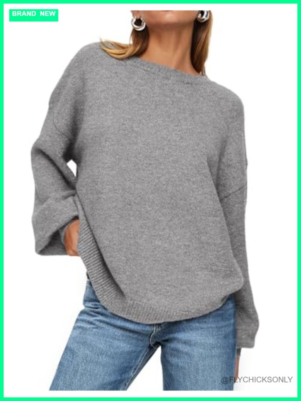Oversized Chunky Knit Crewneck Pullover Sweater